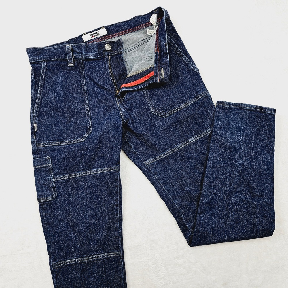 Tommy Jeans Carpenter Pants Mens 34W 34L Blue Relaxed Straight Utility‎ Denim